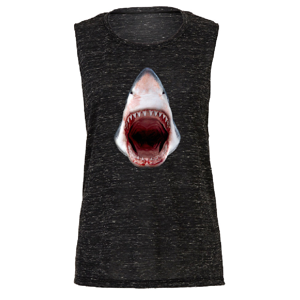 Great White Shark 3D Print Women's Muscle Tank Animals Shark Teeth Gift Tee 