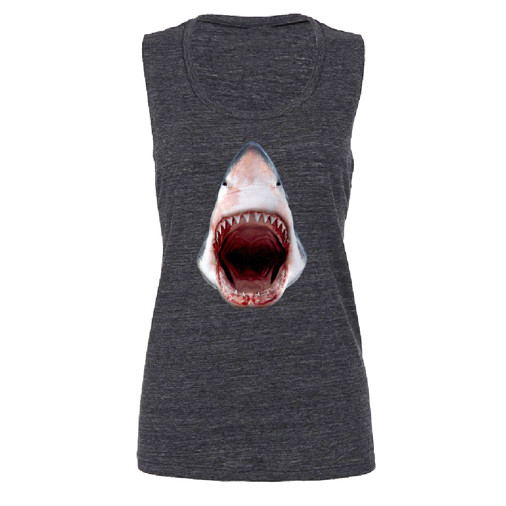 Great White Shark 3D Print Women's Muscle Tank Animals Shark Teeth Gift Tee 