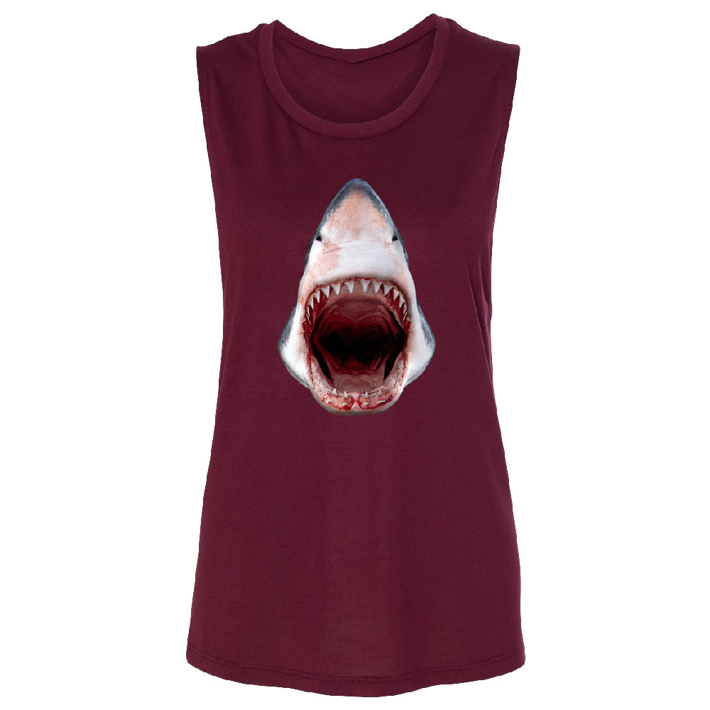 Great White Shark 3D Print Women's Muscle Tank Animals Shark Teeth Gift Tee 