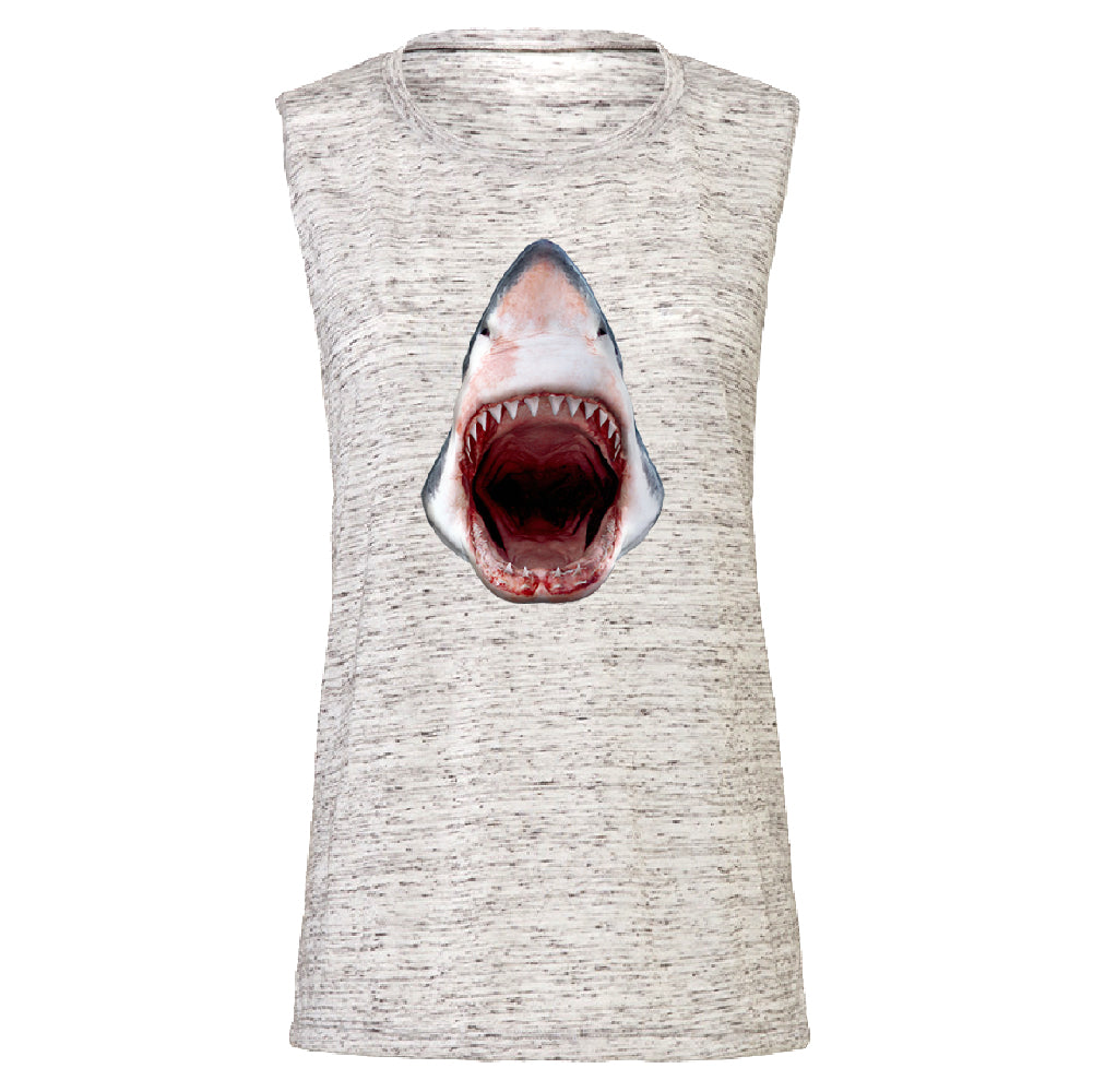 Great White Shark 3D Print Women's Muscle Tank Animals Shark Teeth Gift Tee 