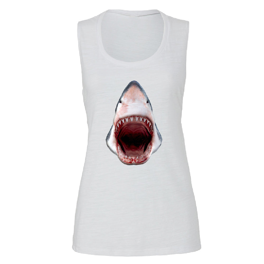 Great White Shark 3D Print Women's Muscle Tank Animals Shark Teeth Gift Tee 