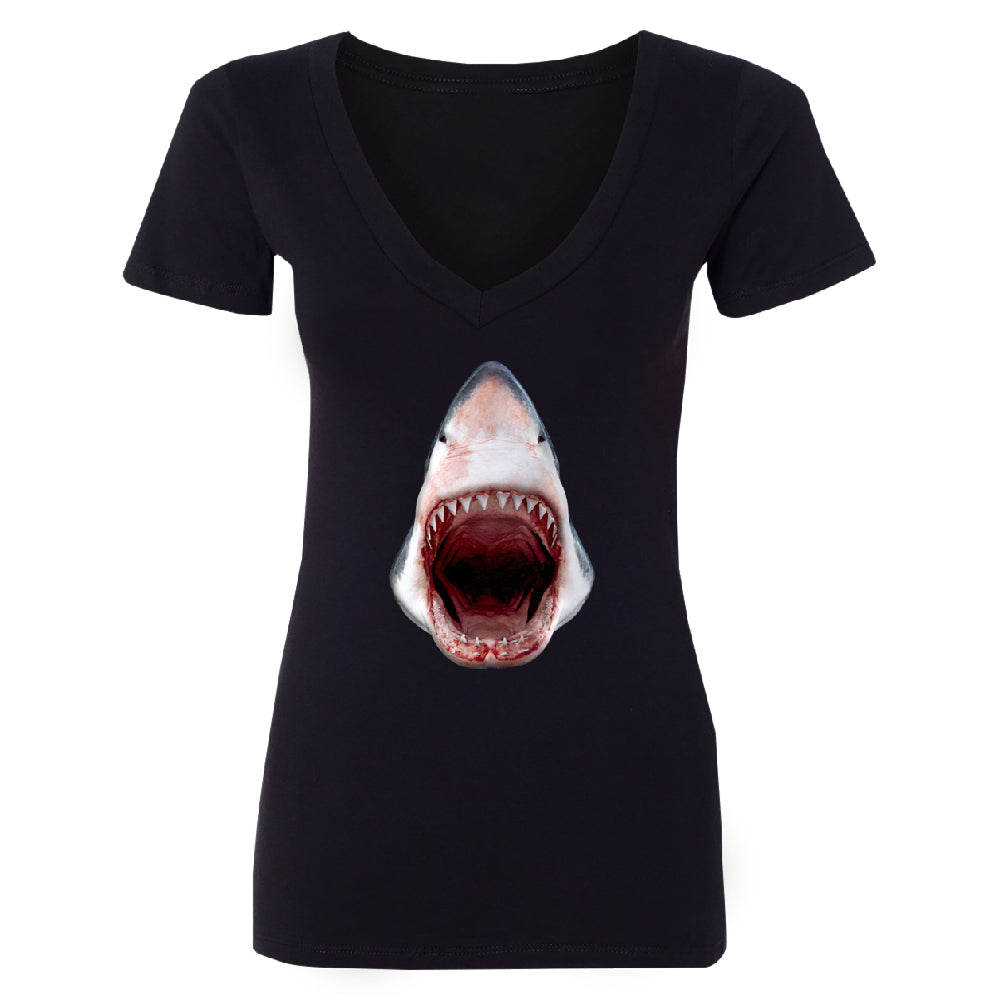 Great White Shark 3D Print Women's Deep V-neck Animals Shark Teeth Gift Tee 