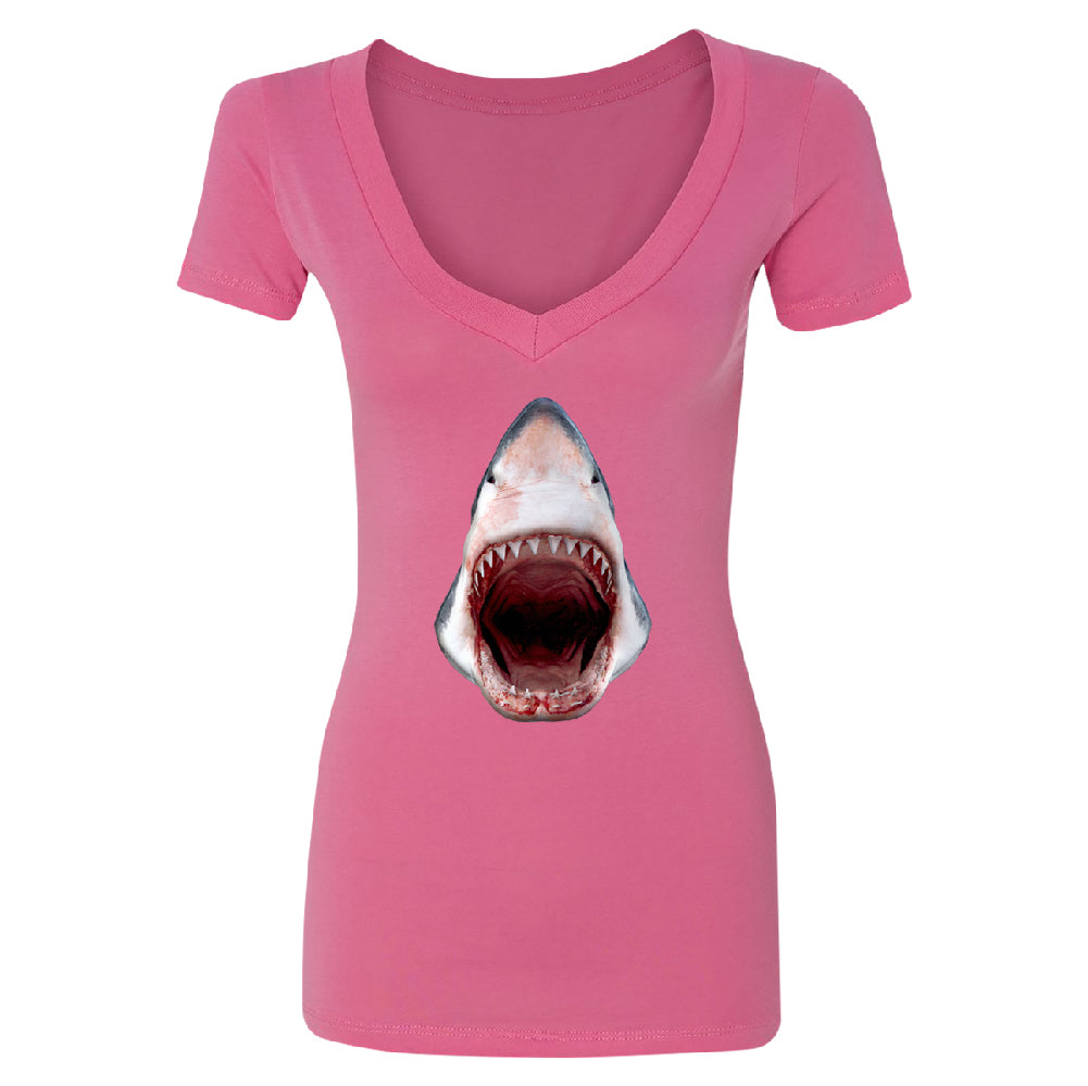 Great White Shark 3D Print Women's Deep V-neck Animals Shark Teeth Gift Tee 