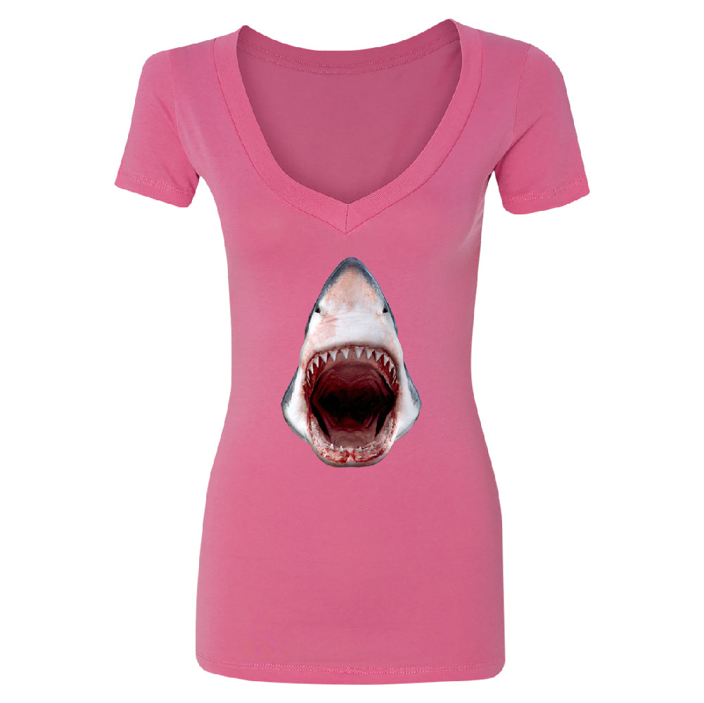 Great White Shark 3D Print Women's Deep V-neck Animals Shark Teeth Gift Tee 