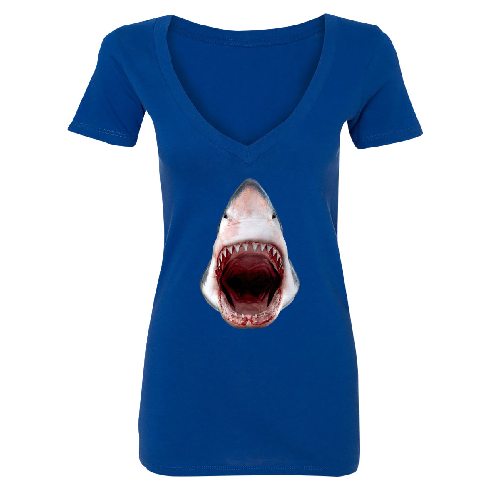 Great White Shark 3D Print Women's Deep V-neck Animals Shark Teeth Gift Tee 