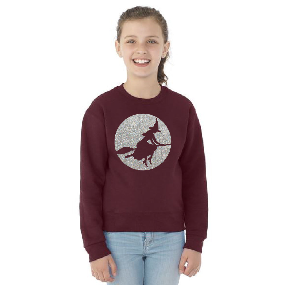 Full Moon Witch Sillouette Youth Crewneck Halloween Costume SweatShirt 