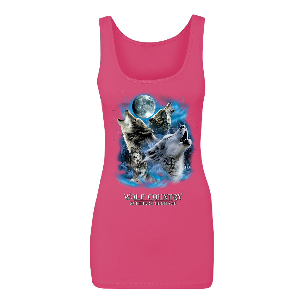Wolves Howling Full Moon Women's Tank Top Country Northern Heritage Shirt 