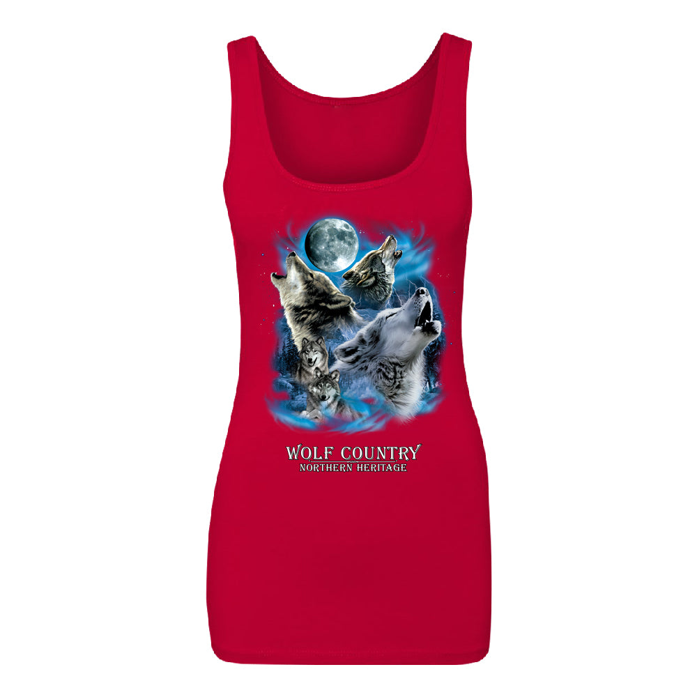 Wolves Howling Full Moon Women's Tank Top Country Northern Heritage Shirt 
