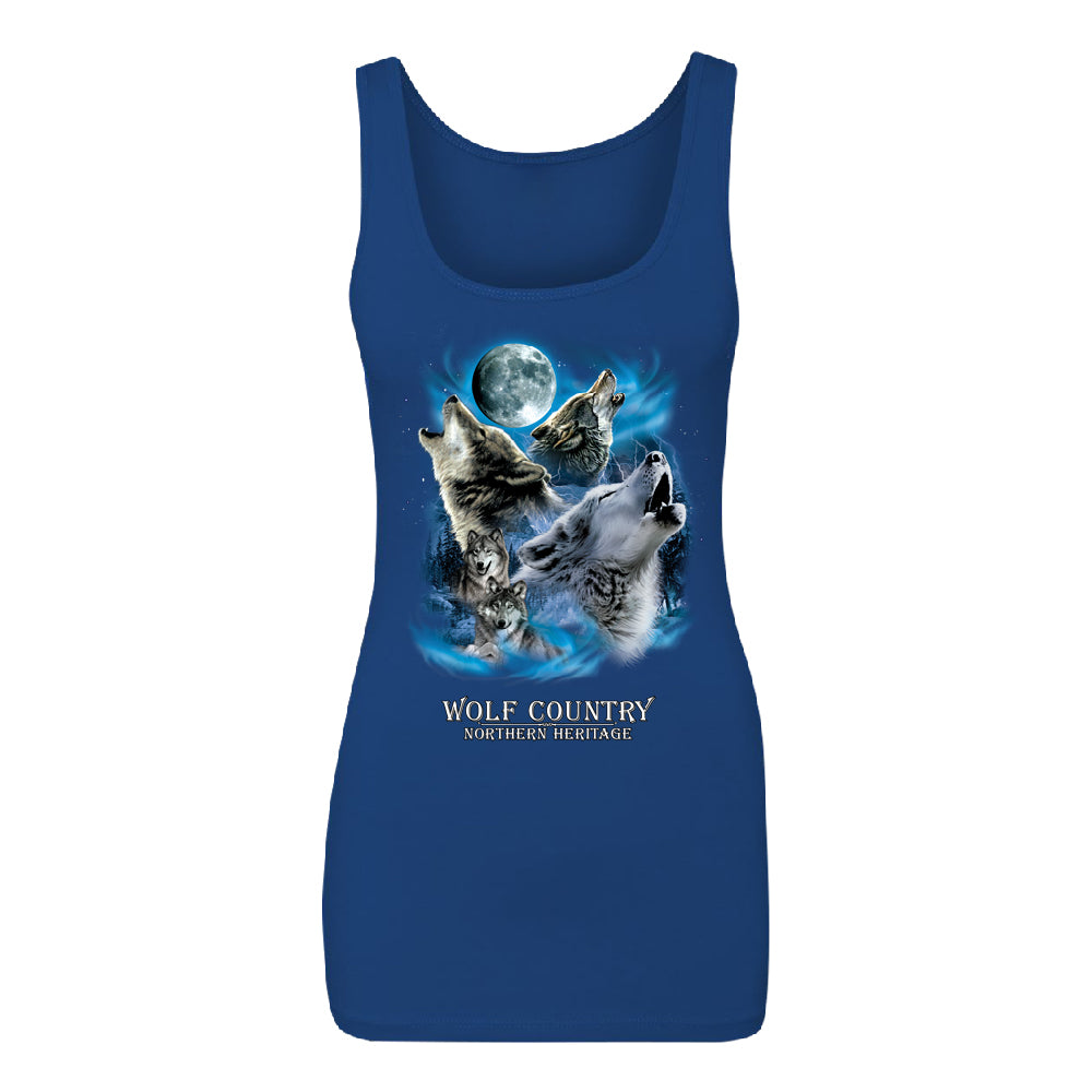 Wolves Howling Full Moon Women's Tank Top Country Northern Heritage Shirt 