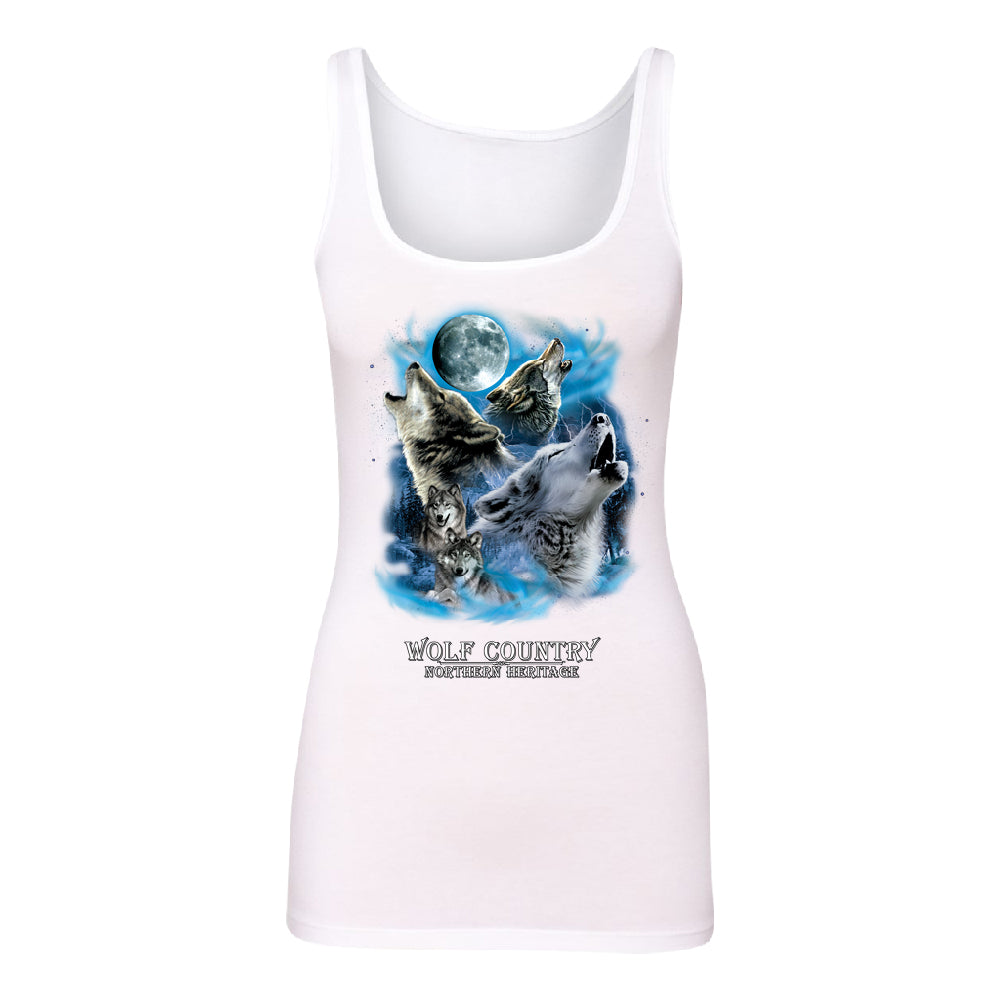 Wolves Howling Full Moon Women's Tank Top Country Northern Heritage Shirt 
