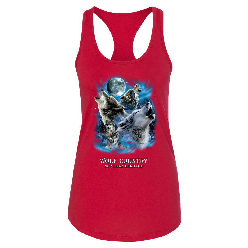 Wolves Howling Full Moon Women's Racerback Country Northern Heritage Shirt 
