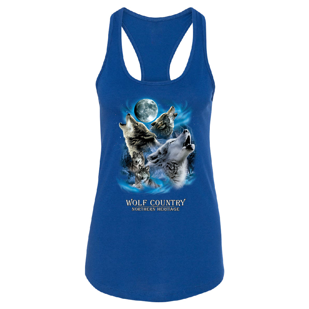 Wolves Howling Full Moon Women's Racerback Country Northern Heritage Shirt 