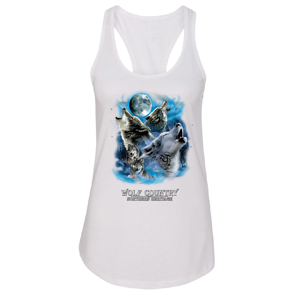 Wolves Howling Full Moon Women's Racerback Country Northern Heritage Shirt 