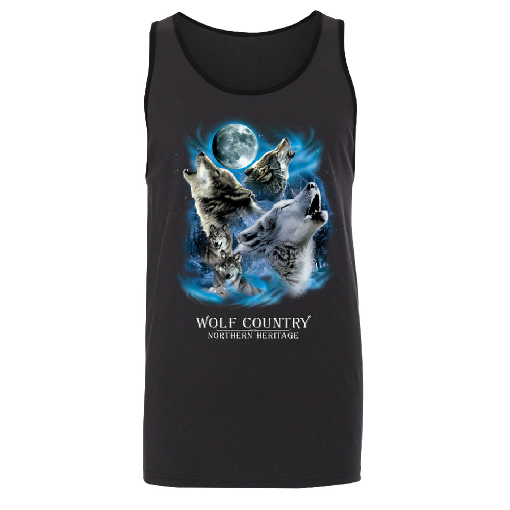 Wolves Howling Full Moon Men's Tank Top Country Northern Heritage Shirt 