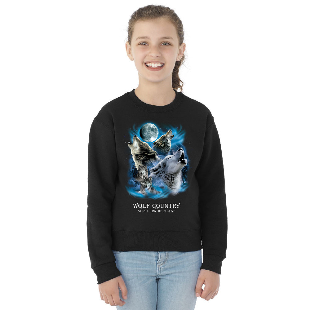 Wolves Howling Full Moon Youth Crewneck Country Northern Heritage SweatShirt 