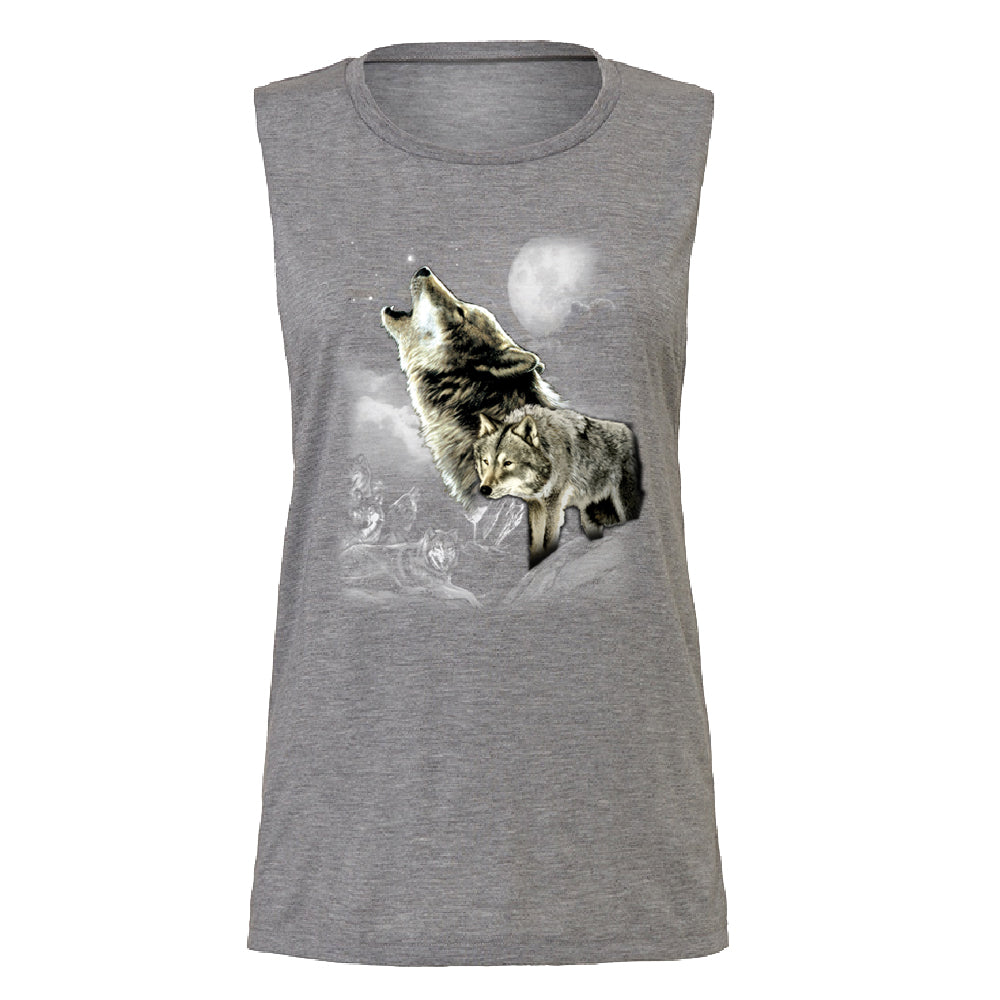 Wolves Wildness Howling Full Moon Women's Muscle Tank Wolf the Mountain Tee 