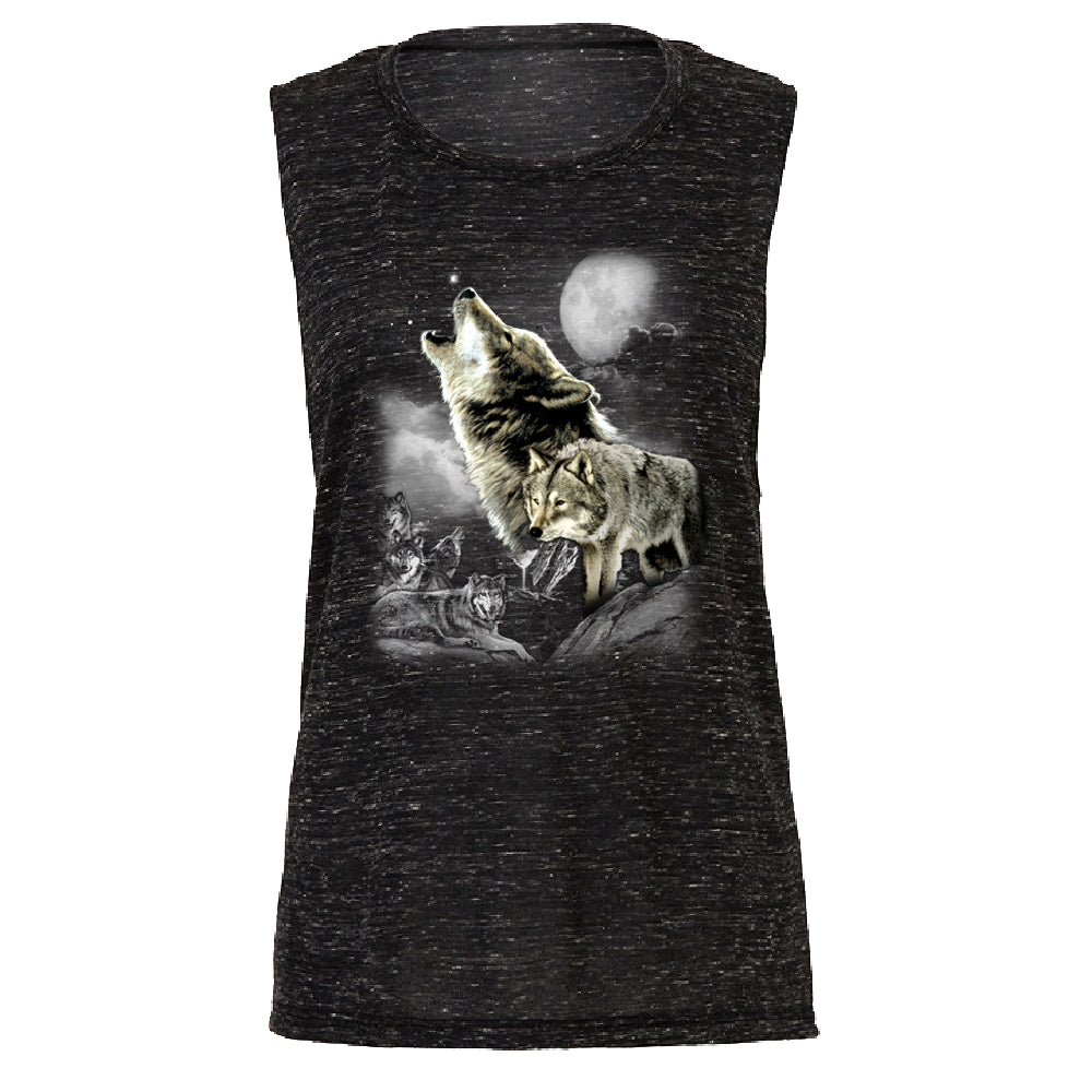 Wolves Wildness Howling Full Moon Women's Muscle Tank Wolf the Mountain Tee 