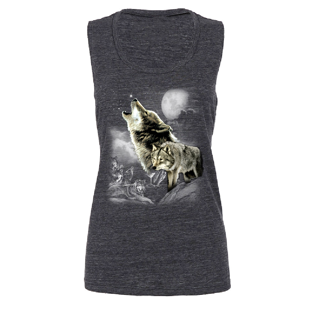 Wolves Wildness Howling Full Moon Women's Muscle Tank Wolf the Mountain Tee 
