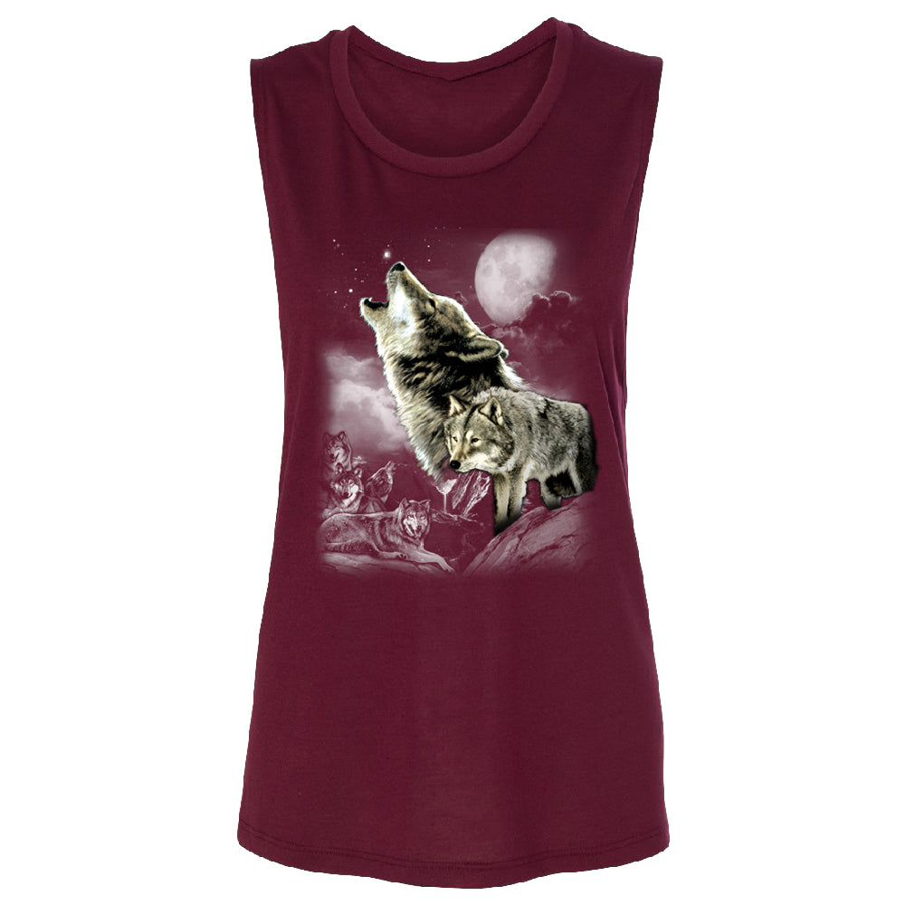 Wolves Wildness Howling Full Moon Women's Muscle Tank Wolf the Mountain Tee 