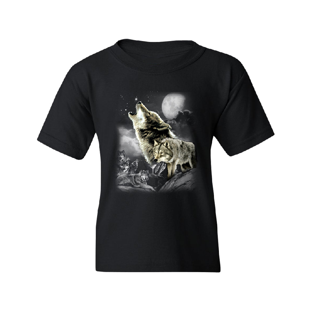 Wolves Wildness Howling Full Moon Youth T-Shirt 