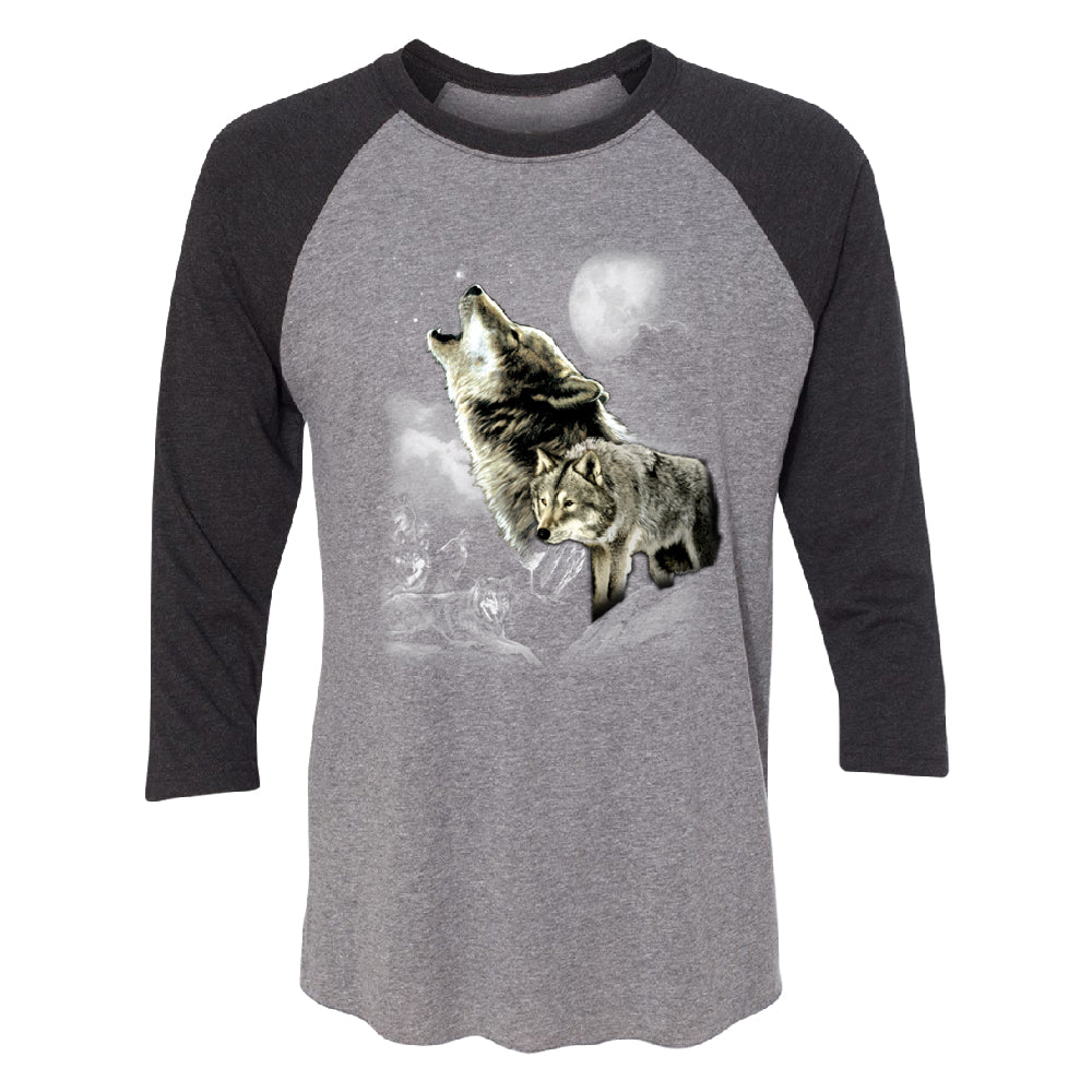 Wolves Wildness Howling Full Moon 3/4 Raglan Tee 