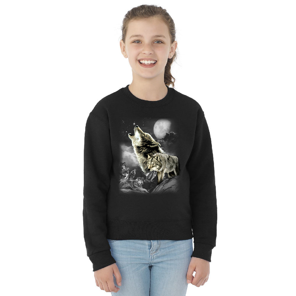 Wolves Wildness Howling Full Moon Youth Crewneck Wolf the Mountain SweatShirt 