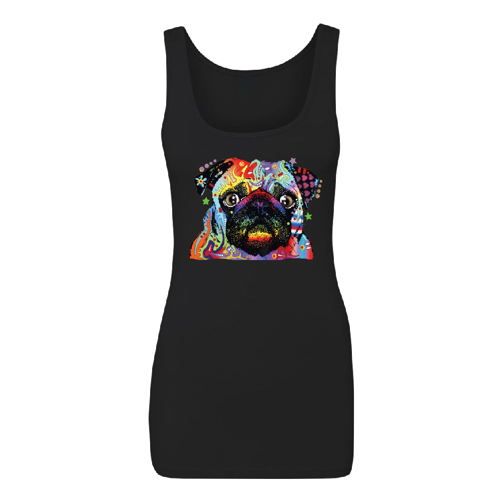Official Dean Russo Colorful Pug Women's Tank Top Neon Cute Dog Shirt 