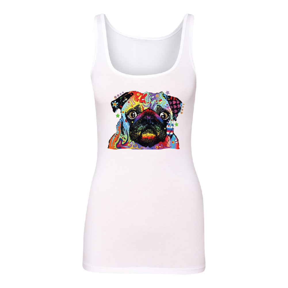 Official Dean Russo Colorful Pug Women's Tank Top Neon Cute Dog Shirt 