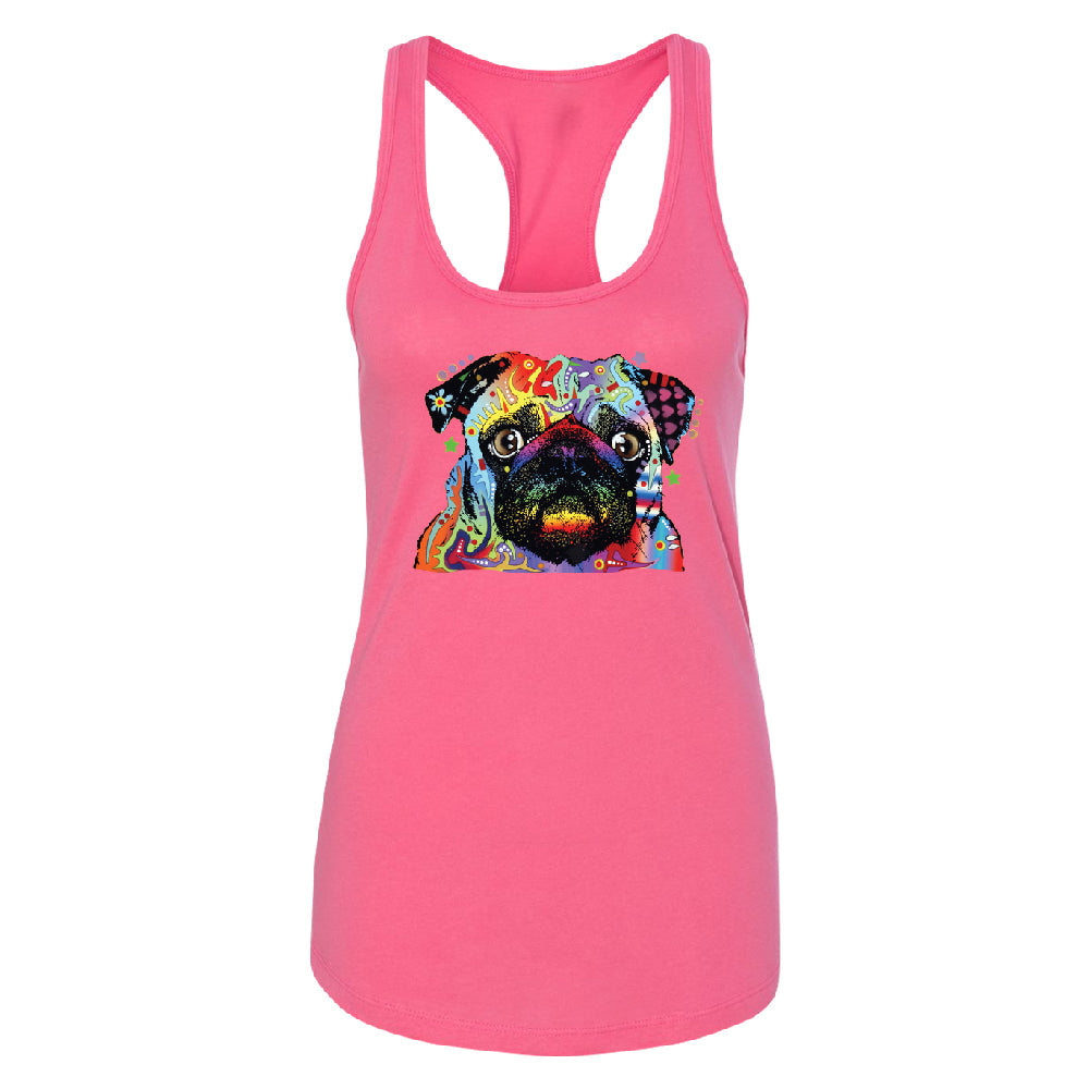 Official Dean Russo Colorful Pug Women's Racerback Neon Cute Dog Shirt 