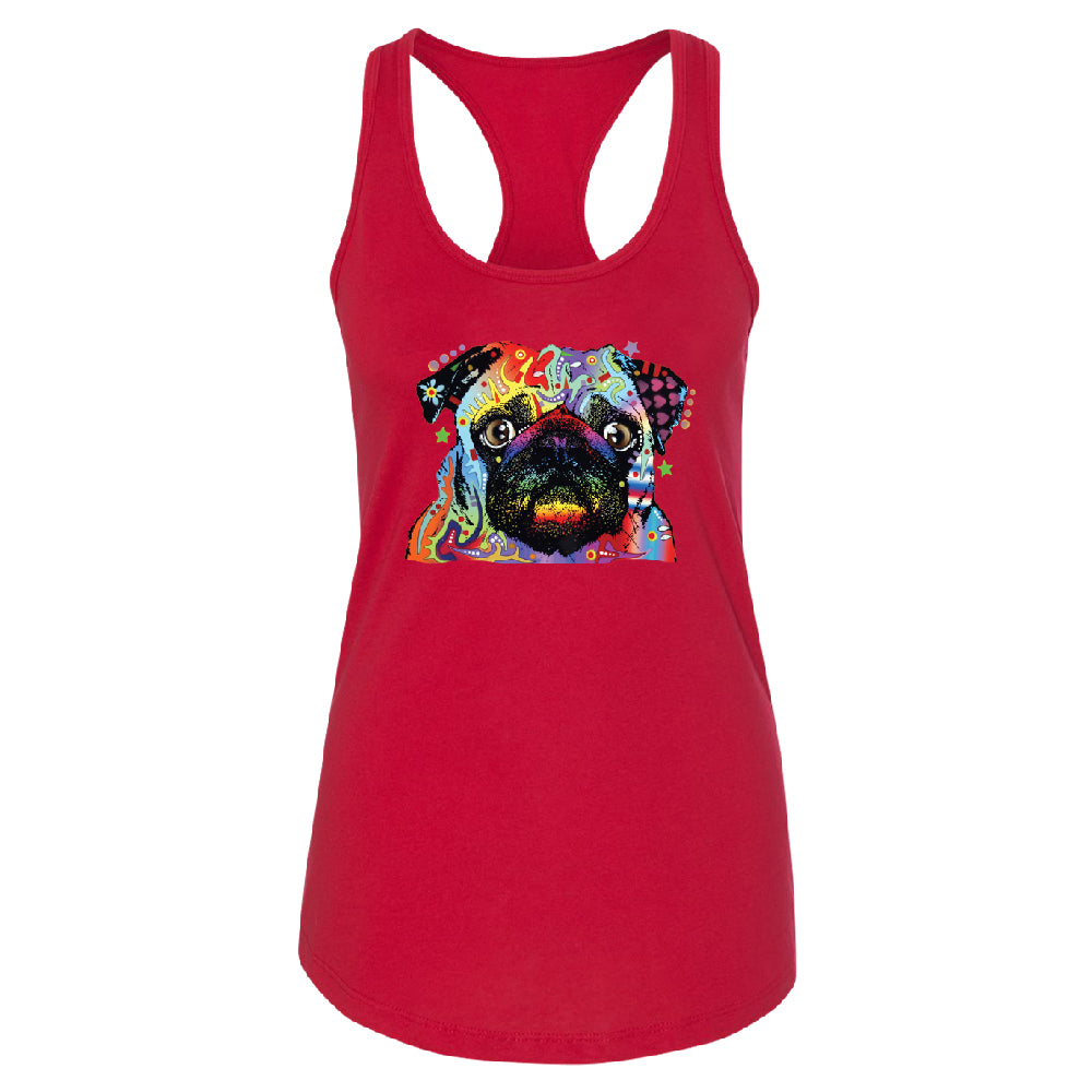 Official Dean Russo Colorful Pug Women's Racerback Neon Cute Dog Shirt 