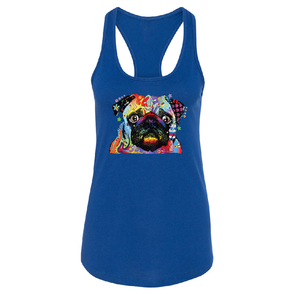 Official Dean Russo Colorful Pug Women's Racerback Neon Cute Dog Shirt 