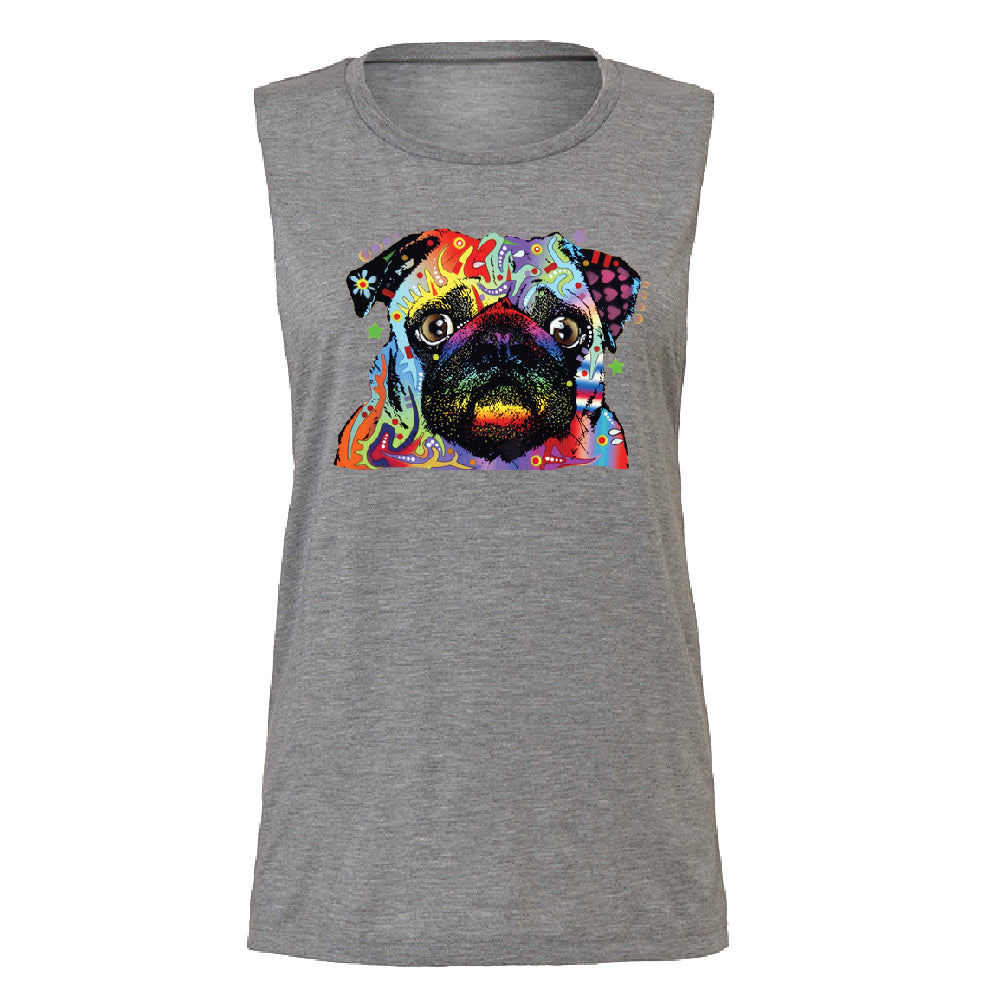 Official Dean Russo Colorful Pug Women's Muscle Tank Neon Cute Dog Tee 