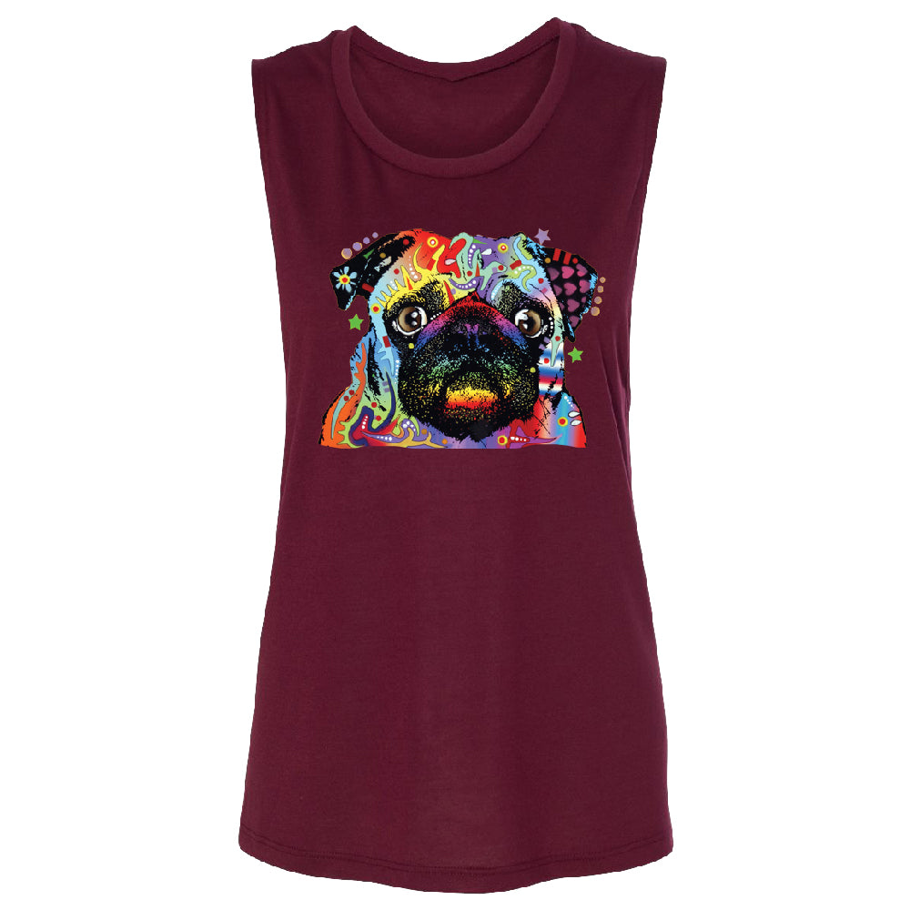 Official Dean Russo Colorful Pug Women's Muscle Tank Neon Cute Dog Tee 