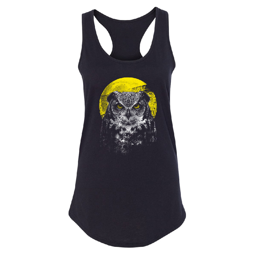 Night Warrior Owl Women's Racerback Full Moon Angry Owl Shirt 