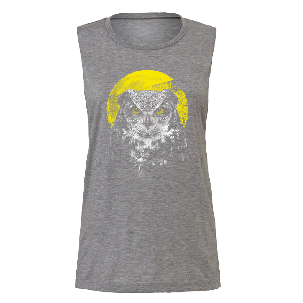 Night Warrior Owl Women's Muscle Tank Full Moon Angry Owl Tee 