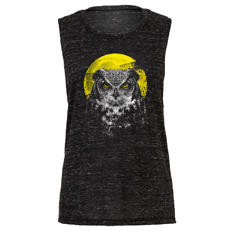 Night Warrior Owl Women's Muscle Tank Full Moon Angry Owl Tee 