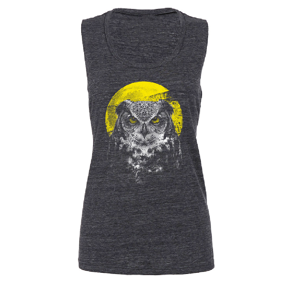 Night Warrior Owl Women's Muscle Tank Full Moon Angry Owl Tee 