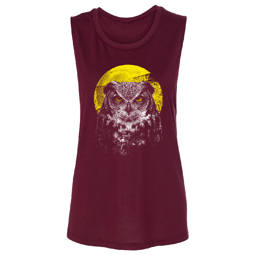 Night Warrior Owl Women's Muscle Tank Full Moon Angry Owl Tee 