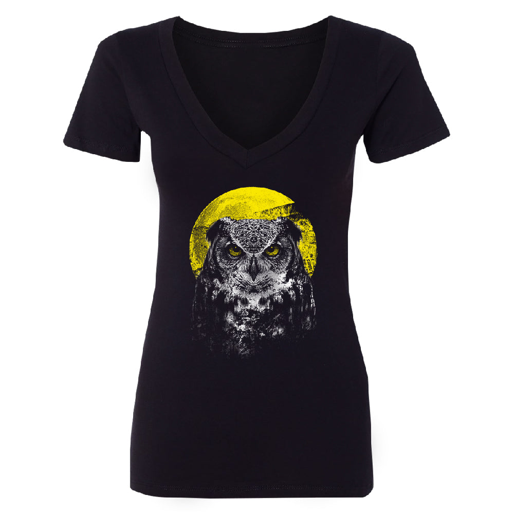 Night Warrior Owl Women's Deep V-neck Full Moon Angry Owl Tee 