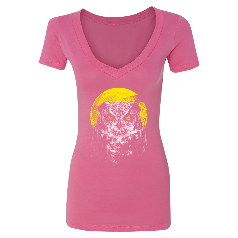 Night Warrior Owl Women's Deep V-neck Full Moon Angry Owl Tee 