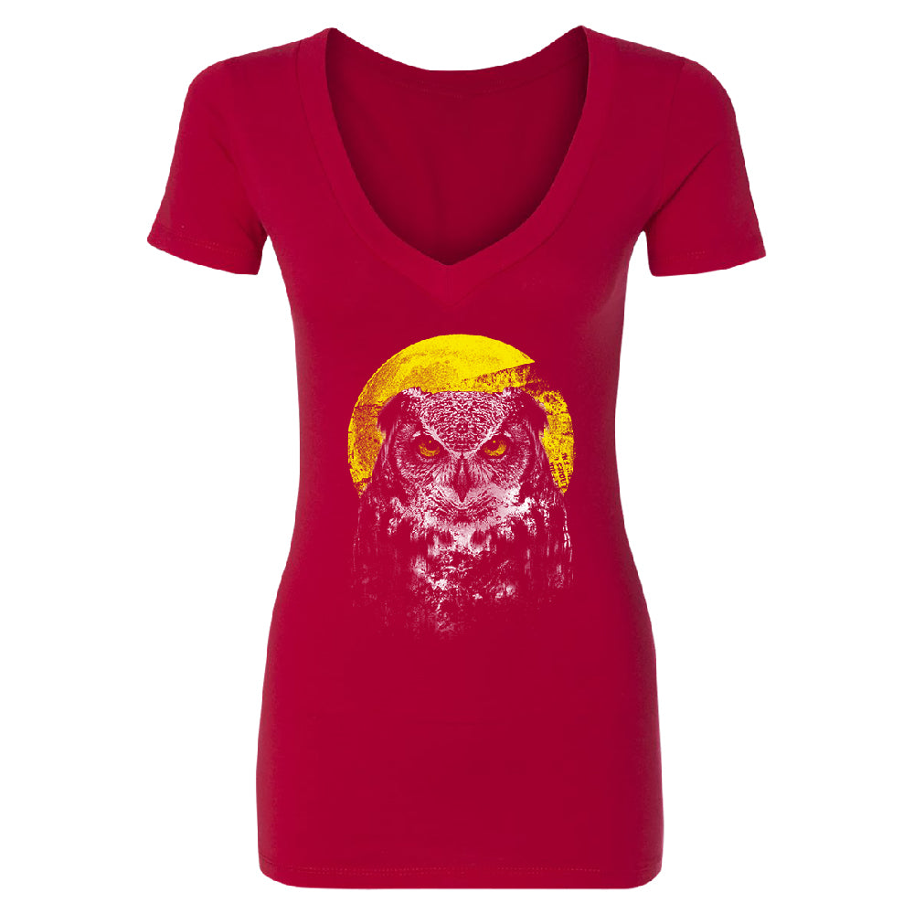 Night Warrior Owl Women's Deep V-neck Full Moon Angry Owl Tee 