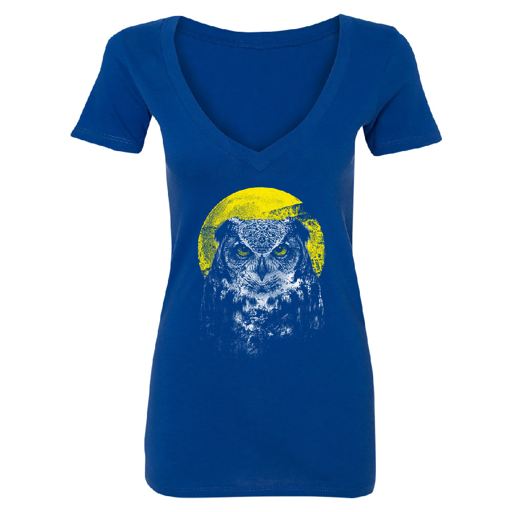Night Warrior Owl Women's Deep V-neck Full Moon Angry Owl Tee 