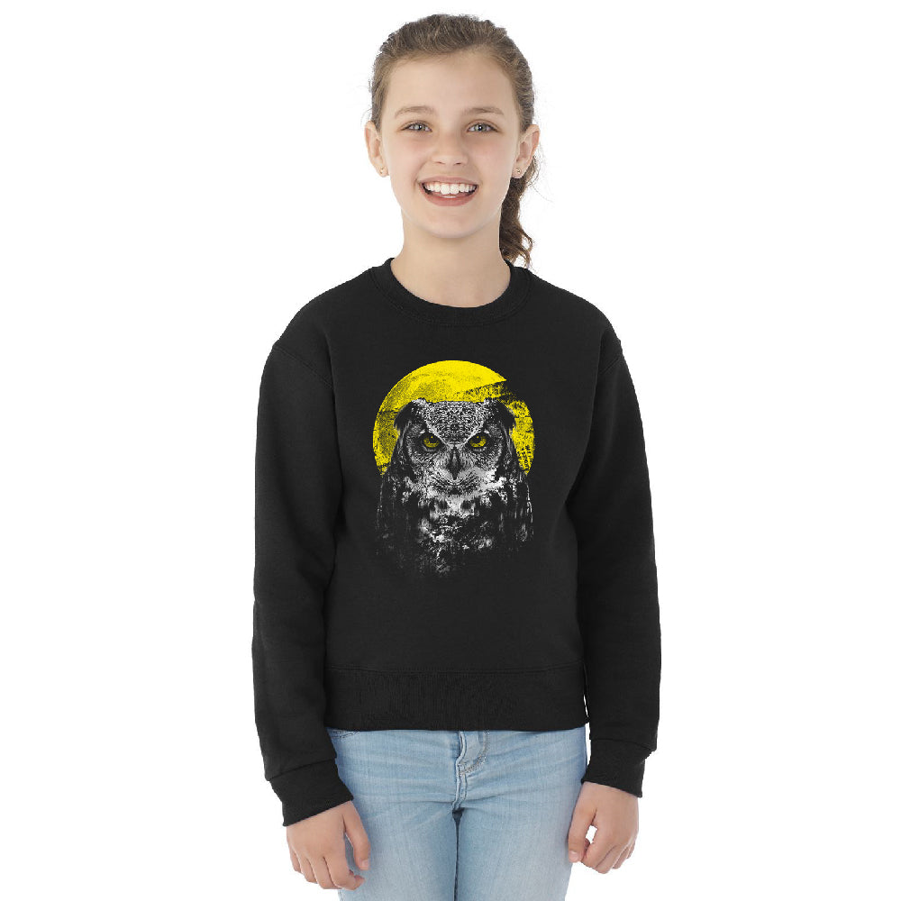 Night Warrior Owl Youth Crewneck Full Moon Angry Owl SweatShirt 