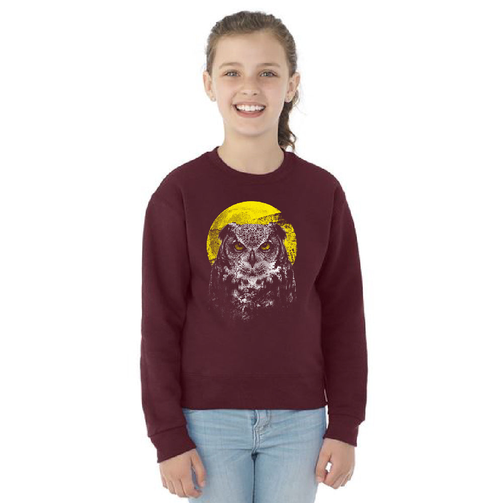 Night Warrior Owl Youth Crewneck Full Moon Angry Owl SweatShirt 