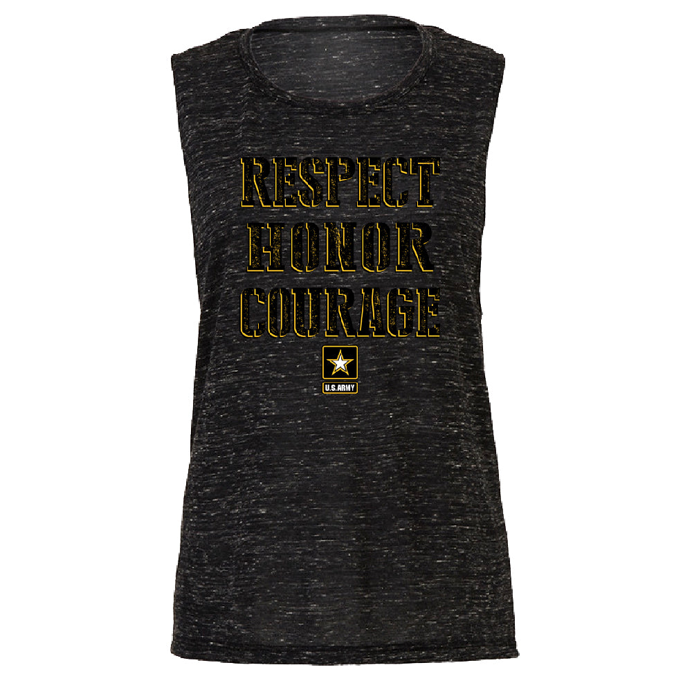 US Army Respect Honor Courage Women's Muscle Tank Strong Military USA Tee 