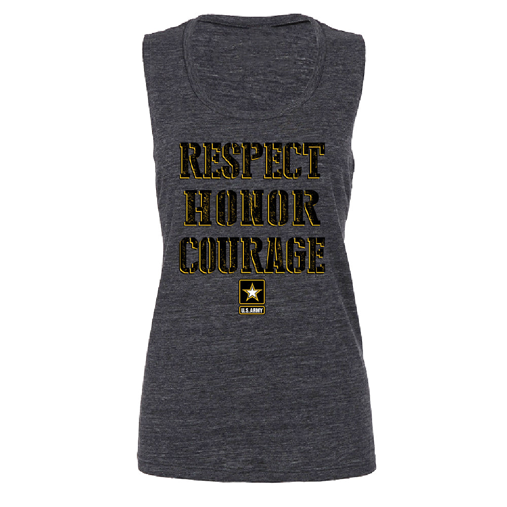 US Army Respect Honor Courage Women's Muscle Tank Strong Military USA Tee 