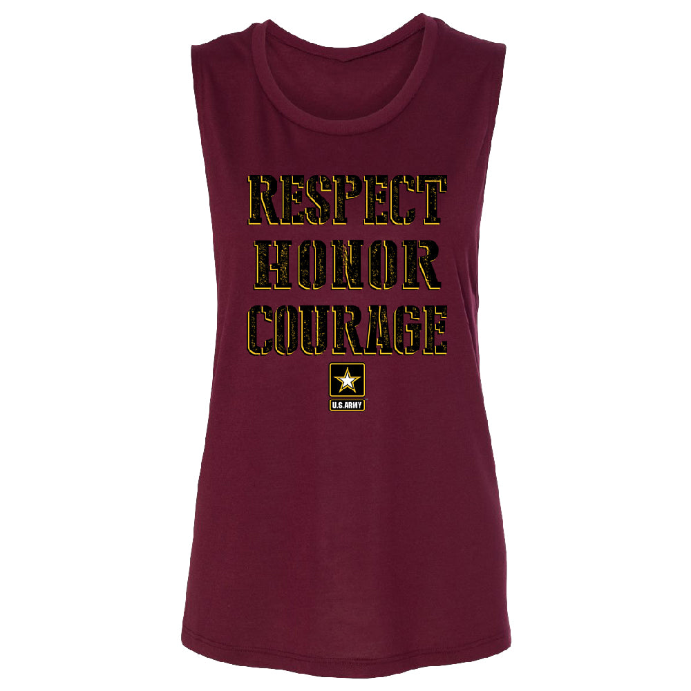 US Army Respect Honor Courage Women's Muscle Tank Strong Military USA Tee 