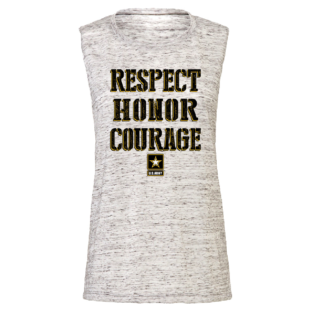 US Army Respect Honor Courage Women's Muscle Tank Strong Military USA Tee 