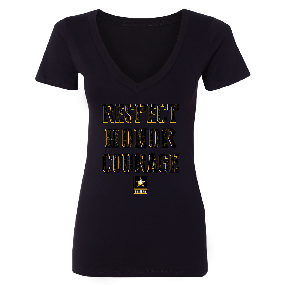 US Army Respect Honor Courage Women's Deep V-neck Strong Military USA Tee 