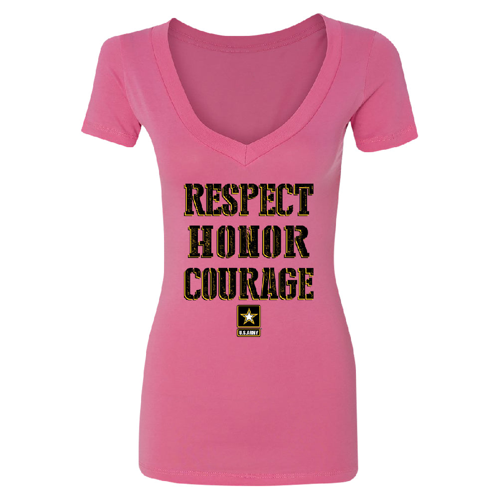 US Army Respect Honor Courage Women's Deep V-neck Strong Military USA Tee 